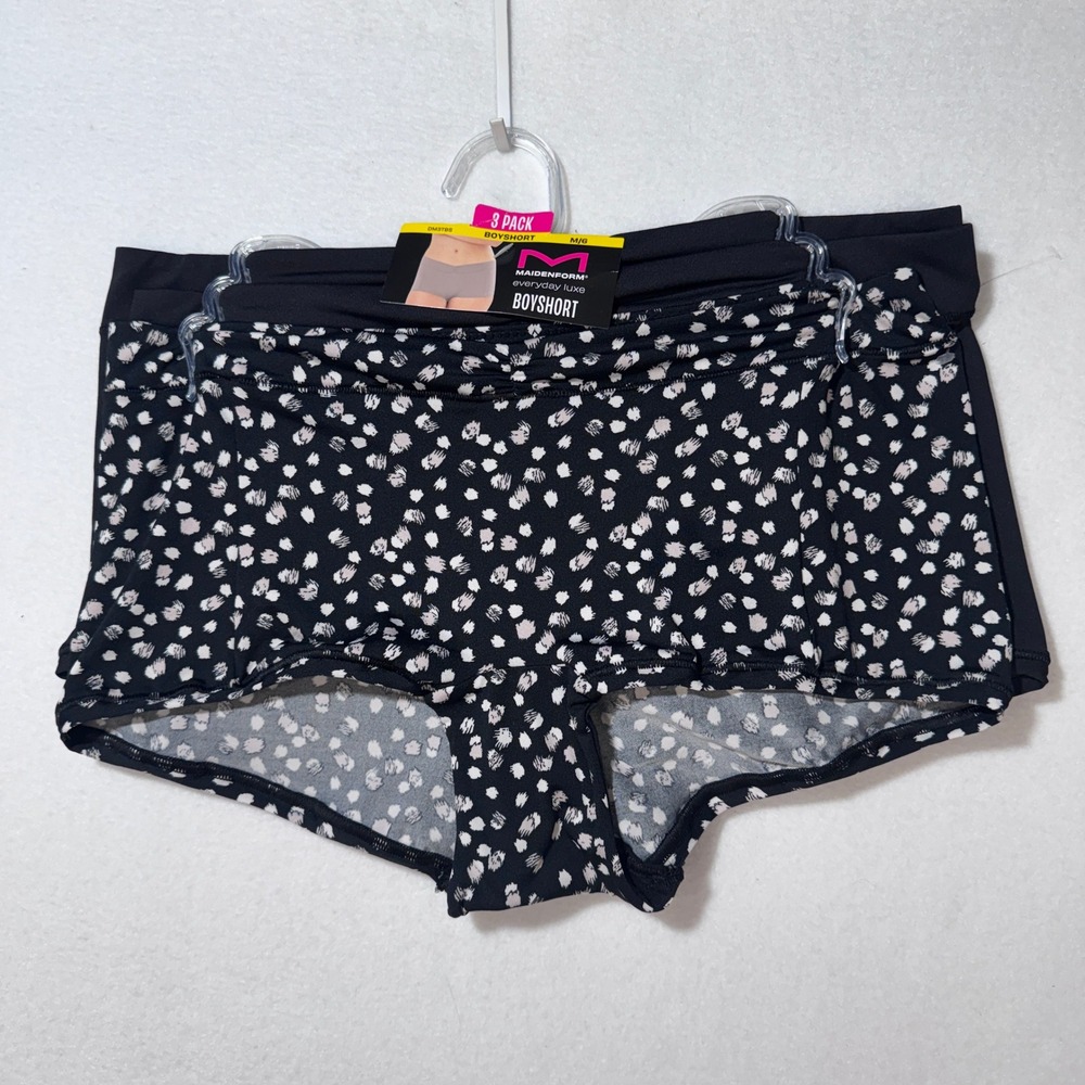 Maidenform Everyday Luxe Boyshort Panties 3 Pack Black Dotted Mid Rise DM3TBS M